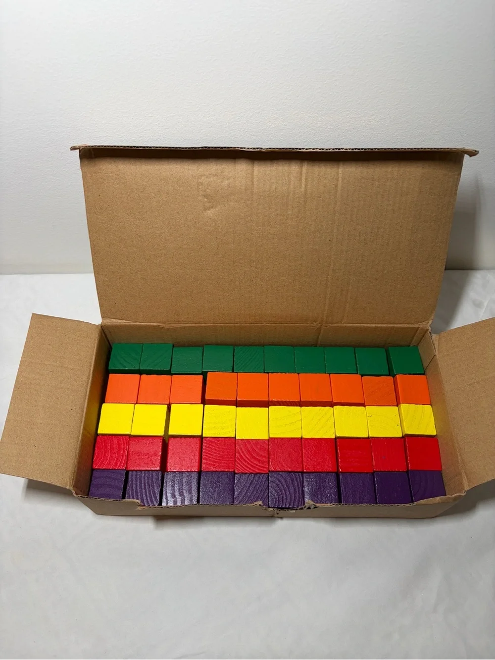 Wooden Colorful Building Blocks Set - Green, Orange, Yellow, Red, Purple 50pcs